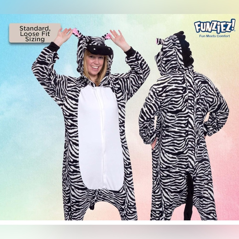 Unisex Halloween Costume - Zebra Print Hooded Onesie